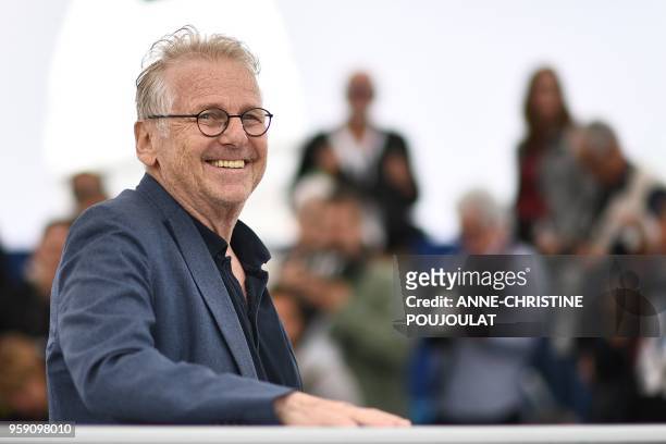 European MP Daniel Cohn-Bendit poses on May 16, 2018 during a photocall for the film "On the Road in France " at the 71st edition of the Cannes Film...
