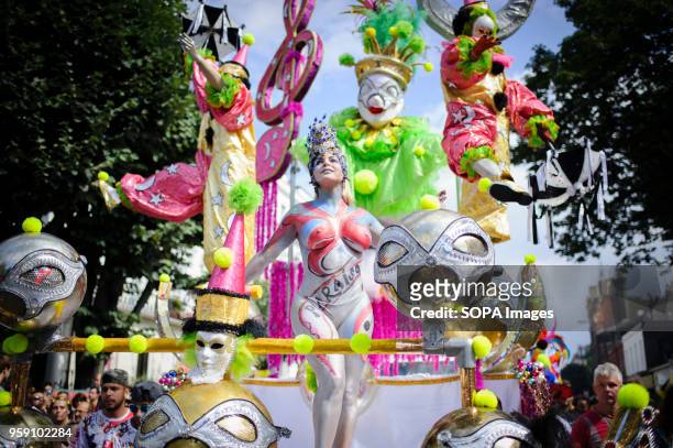 Woman covered in body paint rides on a float on the second and final day of the 2016 Notting Hill Carnival in west Londonby some accounts the 50th...