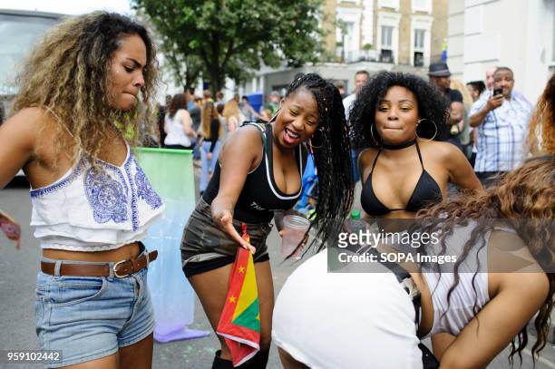 Group of young women enjoy the second and final day of the 2016 Notting Hill Carnival in west Londonby some accounts the 50th anniversary of the...