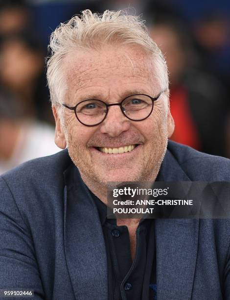 European MP Daniel Cohn-Bendit oses on May 16, 2018 during a photocall for the film "On the Road in France " at the 71st edition of the Cannes Film...