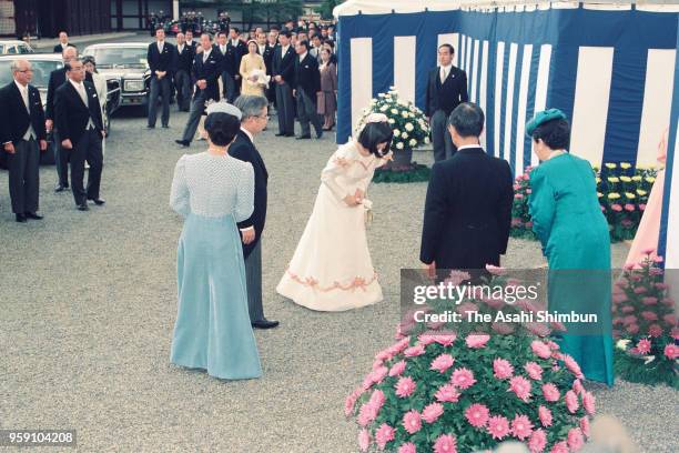 Prince Hitachi, Princess Hanako of Hitachi, Princess Sayako, Prince Mikasa and Princess Yuriko Mikasa are seen a tea party hosted by Imperial...