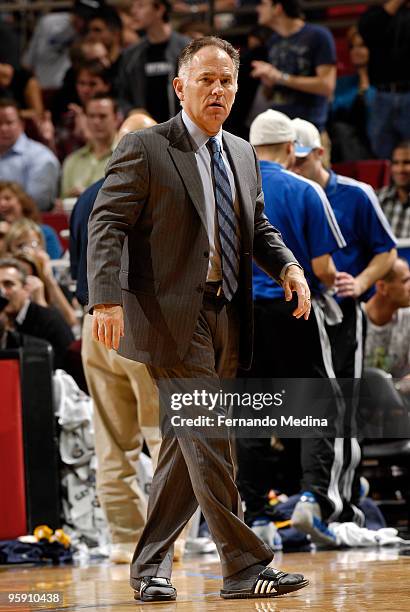 Head coach Jim O'Brien of the Indiana Pacers reacts during the game against the Orlando Magic on January 20, 2010 at Amway Arena in Orlando, Florida....