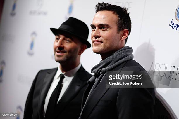 Photographer Karl Simon and actor Cheyenne Jackson attend Scott Barnes' "About Face" book launch party at Provocateur at The Hotel Gansevoort on...