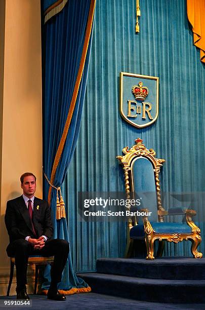 Prince William sits and waits to make a speech at Government House on the third and final day of his unofficial visit to Australia on January 21,...