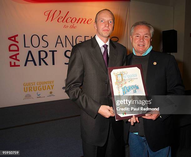 Art Fair Director Kim Martindale and LA City Councilmember Tom LaBonge attends the 15th Annual Los Angeles Art Show at Los Angeles Convention Center...
