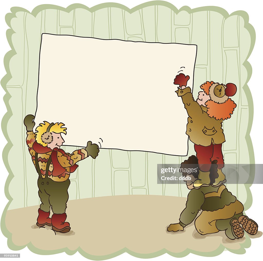 Three Kids Sign Three Kids Hold Up A Blank Sign High-Res Vector Graphic - Getty Images