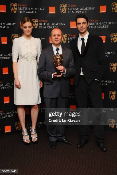 Romola Garai, BAFTA Chairman, David Parfitt and Matthew Goode attend The Orange British Academy Film Awards Nominations photocall at BAFTA...