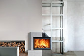 Installation of wood stove insert in livingroom
