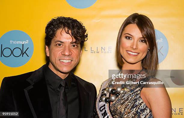 Celebrity Stylist Jorge Ramon and Miss Universe 2009 Stephanie Fernandez attend the "The mun2 Look" VIP Launch Party at 1OAK on January 20, 2010 in...