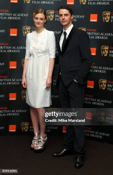 Romola Garai and Matthew Goode attend the announcement of the nominations for The Orange British Academy Film Awards at BAFTA on January 21, 2010 in...