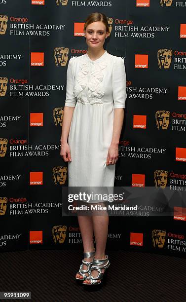 Romola Garai attends the announcement of the nominations for The Orange British Academy Film Awards at BAFTA on January 21, 2010 in London, England.