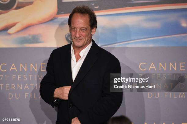 Vincent Lindon speaks at the "In War " Press Conference during the 71st annual Cannes Film Festival at Palais des Festivals on May 16, 2018 in...