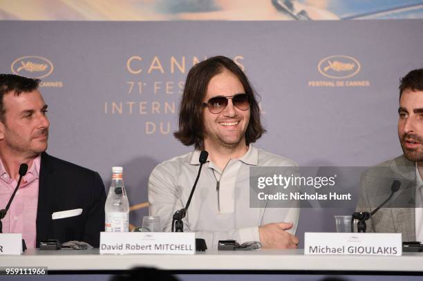 Director David Robert Mitchell speaks at the "Under The Silver Lake" Press Conference during the 71st annual Cannes Film Festival at Palais des...