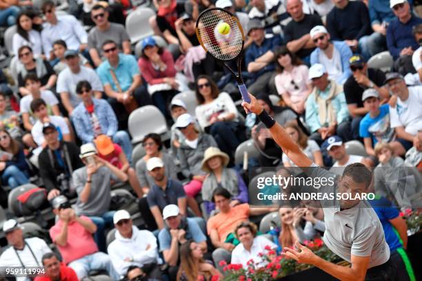 Bulgaria's Grigor Dimitrov serves against Japan's Kei Nishikori during Rome's ATP Tennis Open tournament at the Foro Italico, on May 16, 2018 in Rome.