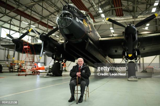 Britain's last surviving 'Dambuster', Squadron Leader George "Johnny" Johnson poses for a photograph during an event to mark the 75th anniversary of...
