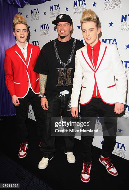 Vanilla Ice poses backstage with John and Edward Grimes during the 15th National Television Awards held at the O2 Arena on January 20, 2010 in...