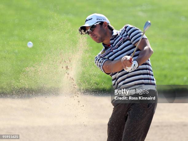 Pablo Larrazabal of Spain on the par five 8th hole during the first round of the Abu Dhabi Golf Championship at Abu Dhabi Golf Club on January 21,...