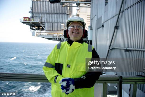 Eldar Saetre, chief executive officer of Equinor ASA, reacts on board the Troll A natural gas platform, operated by Equinor ASA, in the North Sea,...