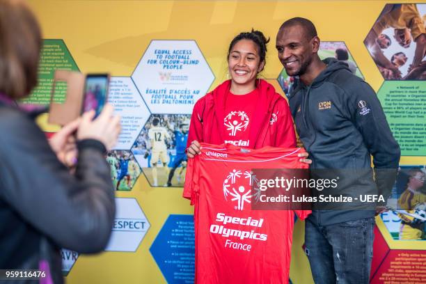 Eric Abidal in the tent of Special Olympics at the Fan Zone ahead of the UEFA Europa League Final between Olympique de Marseille and Club Atletico de...
