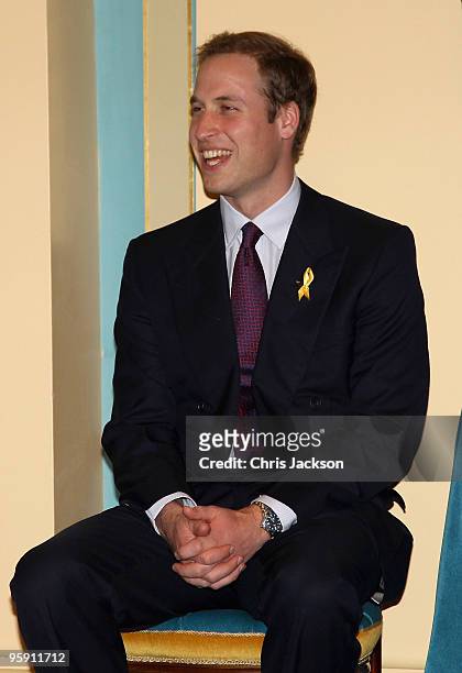 Prince William laughs as he attends an Australia Day reception at Government House on the third day of his visit to Australia on January 21, 2010 in...