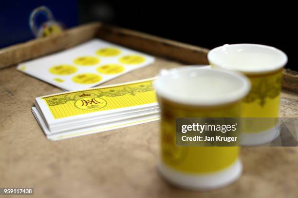 Cups are prepared as part of a special collection ahead of the wedding of Prince Harry and Meghan Markle at William Edwards Home Ltd on May 16, 2018...