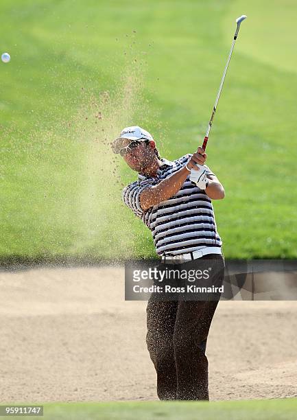 Pablo Larrazabal of Spain on the par five 8th hole during the first round of the Abu Dhabi Golf Championship at Abu Dhabi Golf Club on January 21,...