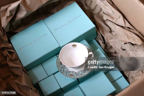 Special edition crockery is packaged and shipped ahead of the wedding of Prince Harry and Meghan Markle at William Edwards Home Ltd on May 16, 2018...