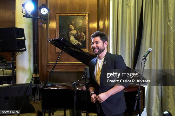 Spanish Flamenco singer Miguel Poveda presents his new album 'Enlorquecido' at the Palace Hotel on May 16, 2018 in Madrid, Spain.