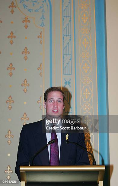 Prince William makes a speech at Government House on the third and final day of his unofficial visit to Australia on January 21, 2010 in Melbourne,...