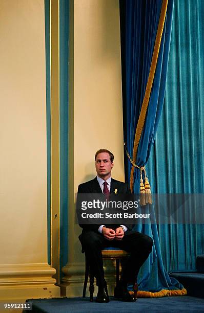 Prince William sits and waits before making a speech at Government House on the third and final day of his unofficial visit to Australia on January...