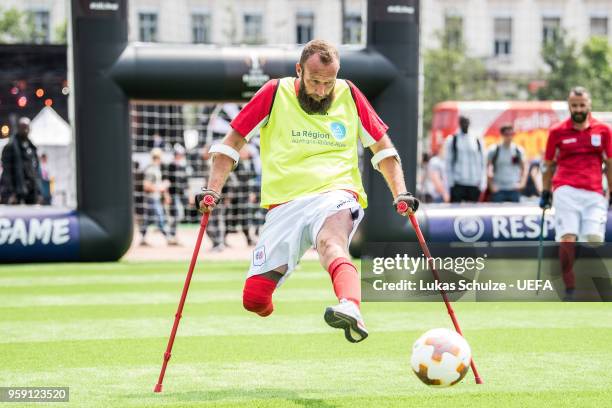 Players of the European Amputee Football Federation are playing at the Fan Zone ahead of the UEFA Europa League Final between Olympique de Marseille...