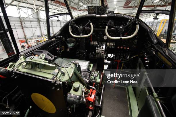 General view inside the cockpit of one of two surviving airworthy Avro Lancaster bombers ahead of an event to mark the 75th anniversary of the...