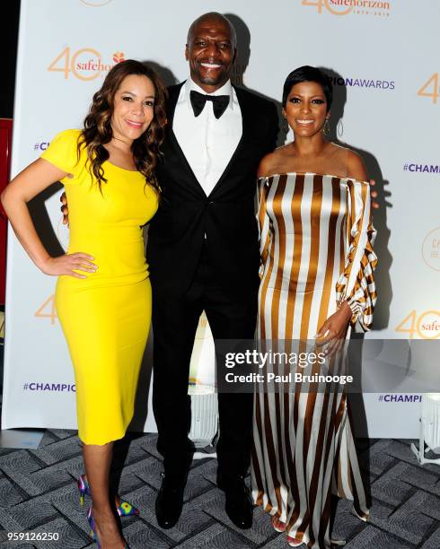 Sunny Hostin, Terry Crews and Tamron Hall attend Safe Horizon's Champion Awards at The Ziegfeld Ballroom on May 15, 2018 in New York City.