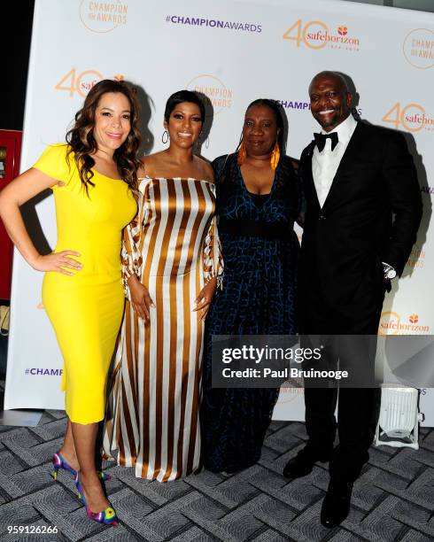 Sunny Hostin, Tamron Hall, Tarana Burke and Terry Crews attend Safe Horizon's Champion Awards at The Ziegfeld Ballroom on May 15, 2018 in New York...