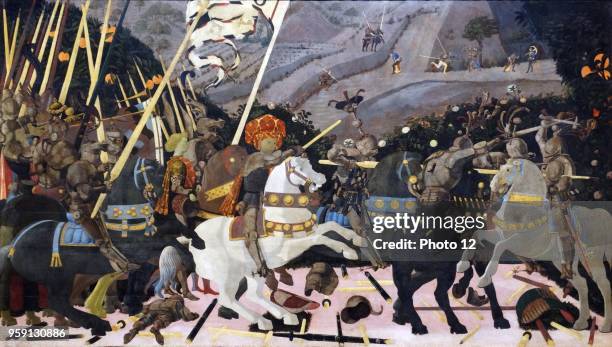 Painting titled 'The Battle of San Romano' by Paolo Uccello an Italian painter and a mathematician. Dated 15th Century.