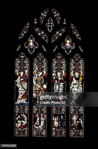 Stained glass window at St Michael and All Angels Anglican church, in Hughenden, Buckinghamshire, England. Hughenden is closely associated with the...