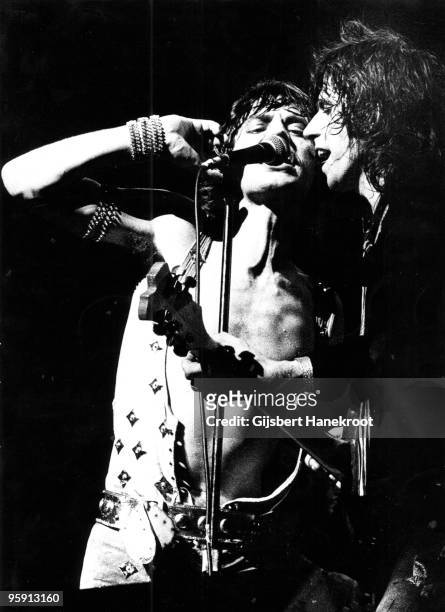 Mick Jagger and Keith Richards from The Rolling Stones perform live on stage at the Sporthalle in Cologne, Germany on September 04 1973