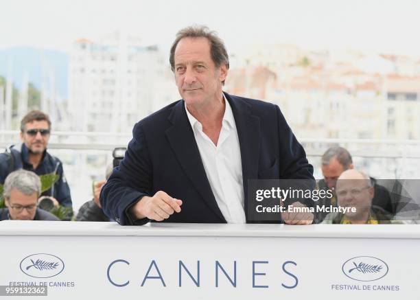 Vincent Lindon attends the photocall for the "In War " during the 71st annual Cannes Film Festival at Palais des Festivals on May 16, 2018 in Cannes,...