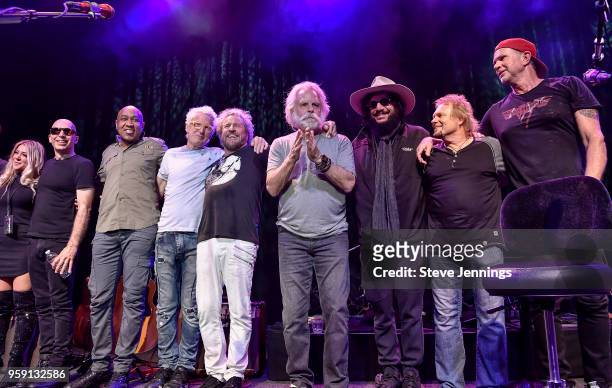 Joe Satriani, Vic Johnson, Kevin Cronin, Sammy Hagar, Bob Weir, Don Was, Michael Anthony and Chad Smith perform at the 5th Annual Acoustic-4-A-Cure,...