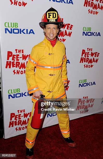 Actor Josh Meyers arrives at the opening night of "The Pee-wee Herman Show" in Club Nokia at L.A. Live on January 20, 2010 in Los Angeles, California.