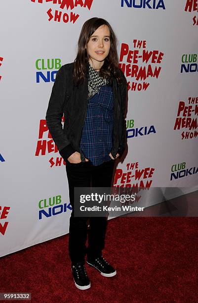 Actress Ellen Page arrives at the opening night of "The Pee-wee Herman Show" in Club Nokia at L.A. Live on January 20, 2010 in Los Angeles,...