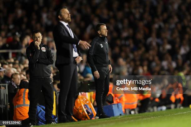 Derby manager, Gary Rowett, on the touchline at Fulham during the Sky Bet Championship Play Off Semi Final Second Leg on May 14, 2018 at Craven...