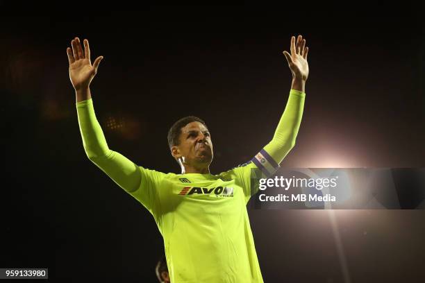 Derby's Curtis Davies, thanks the fans at the end of the game during the Sky Bet Championship Play Off Semi Final Second Leg on May 14, 2018 at...