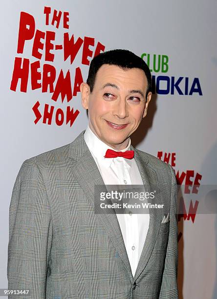 Actor Paul Reubens arrives at the opening night of "The Pee-wee Herman Show" in Club Nokia at L.A. Live on January 20, 2010 in Los Angeles,...