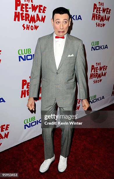 Actor Paul Reubens arrives at the opening night of "The Pee-wee Herman Show" in Club Nokia at L.A. Live on January 20, 2010 in Los Angeles,...