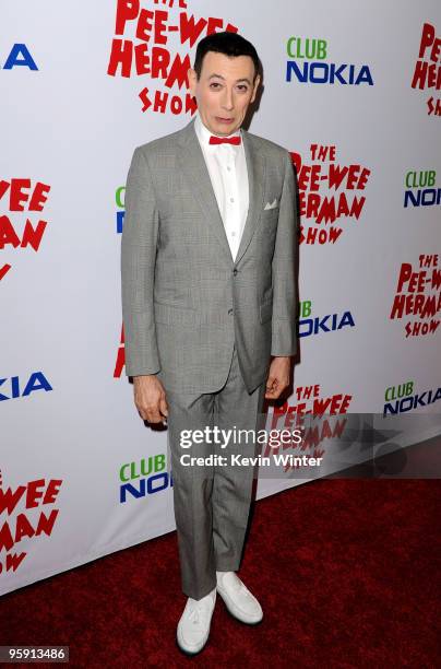 Actor Paul Reubens arrives at the opening night of "The Pee-wee Herman Show" in Club Nokia at L.A. Live on January 20, 2010 in Los Angeles,...