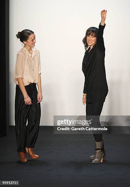 Designer Livia Ximenex Carillo and Christine Pluess walk the runway after the Mongrels In Common Fashion Show during the Mercedes-Benz Fashion Week...