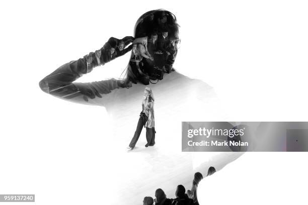 Model poses backstage ahead of the St.George NextGen show at Mercedes-Benz Fashion Week Resort 19 Collections at Carriageworks on May 16, 2018 in...