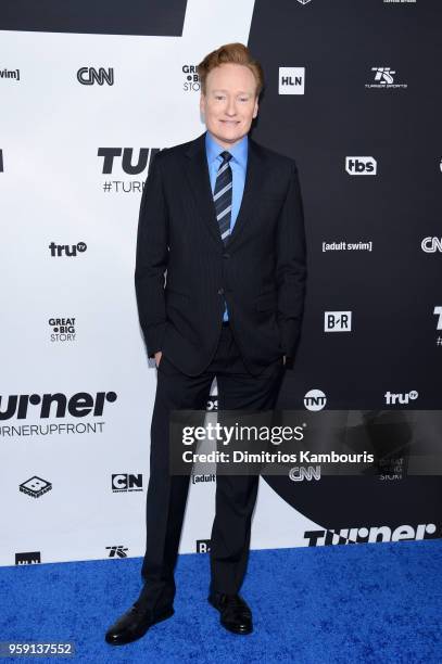 Conan O'Brien attends the Turner Upfront 2018 arrivals on the red carpet at The Theater at Madison Square Garden on May 16, 2018 in New York City....