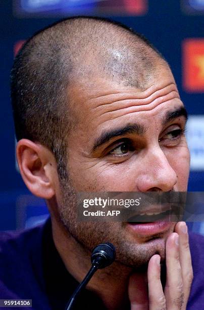 Barcelona's coach Pep Guardiola gives a press conference at the Camp Nou Stadium in Barcelona, on January 20, 2010. Barcelona coach Pep Guardiola has...